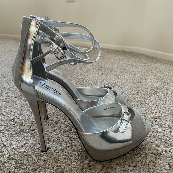Charles By Charles David Platform Heeled Shoes Silver Gray Party Wedding Heels - Picture 7 of 10